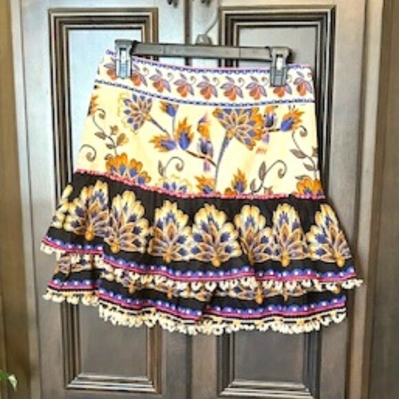 Farm Rio 100% Cotton Ainika Floral Print Tiered Ruffle Hem Mini Skirt - Picture 1 of 14